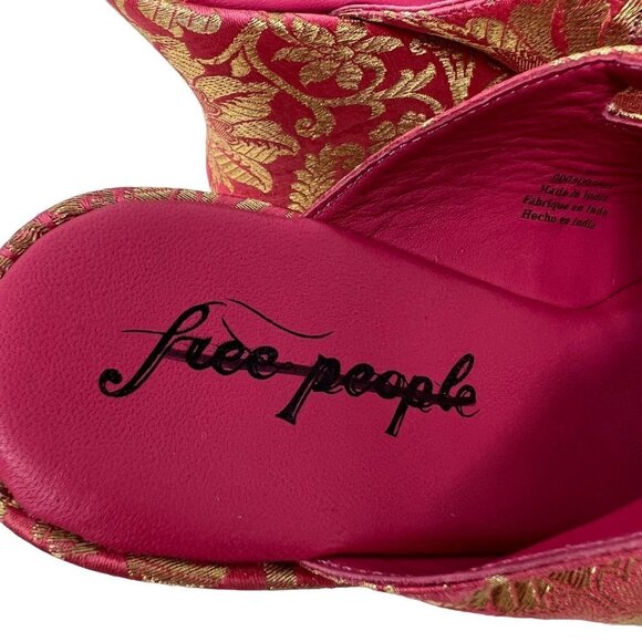Free People Huffman Pink Gold Brocade Pattern Wedge Sandals - Picture 7 of 8
